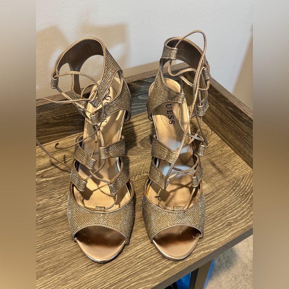 Guess Gold Strappy Heels for Elegant Evenings